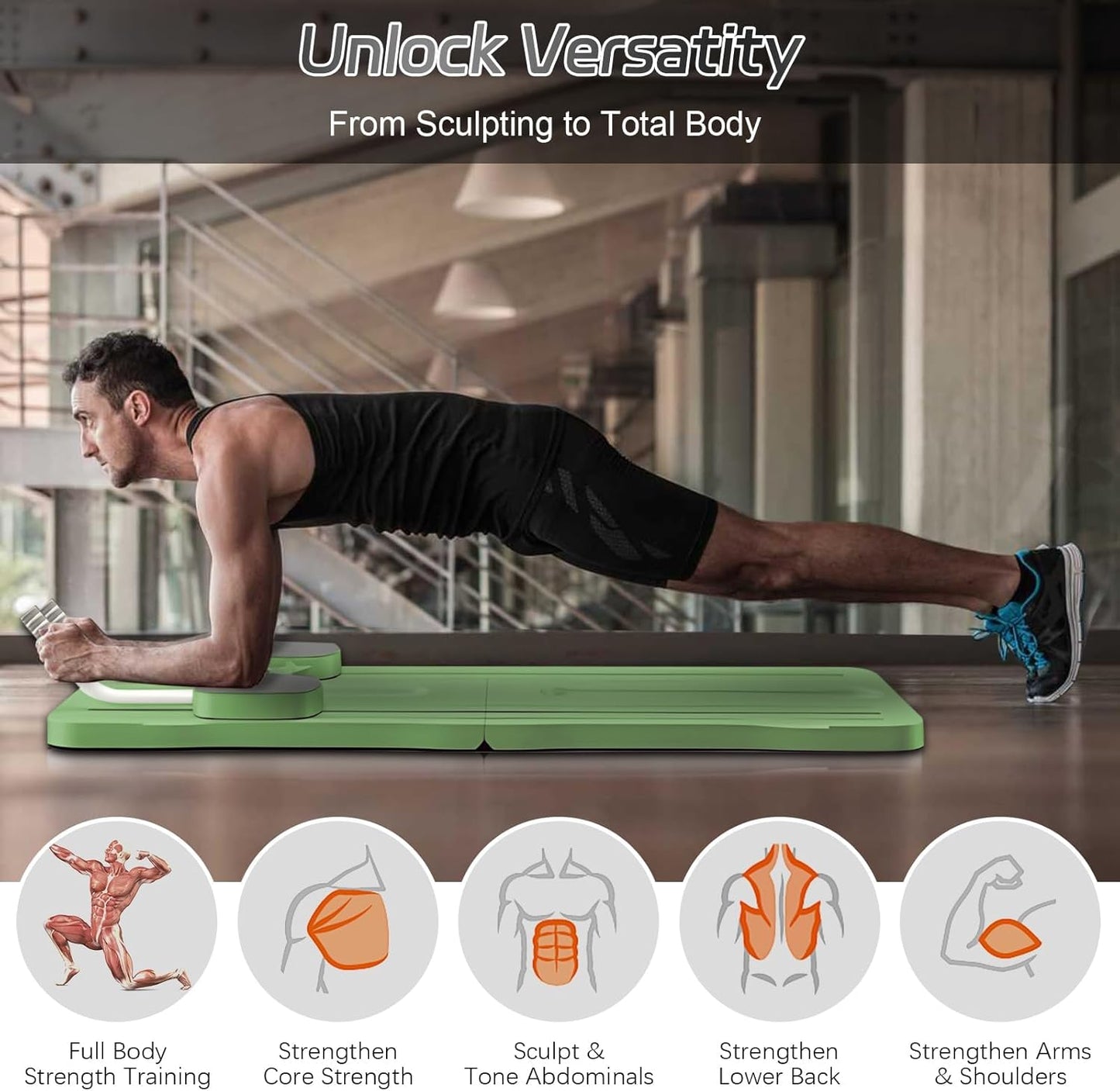 Multifunctional Abdominal Board, 5 in 1 Pilates Board, Portable Foldable Ab Board Trainer, Exercise Board, Abs Workout Equipment, Core Workout Equipment for Men Women