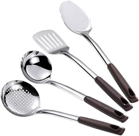 Stainless Steel Cooking Utensil Set Of 4 Pieces, 14 inch, Cooking Spoon, Serving Spoon, Stirring Soup Spoon, Cooking Turner, Pancake Flipper, Pasta Skimmer