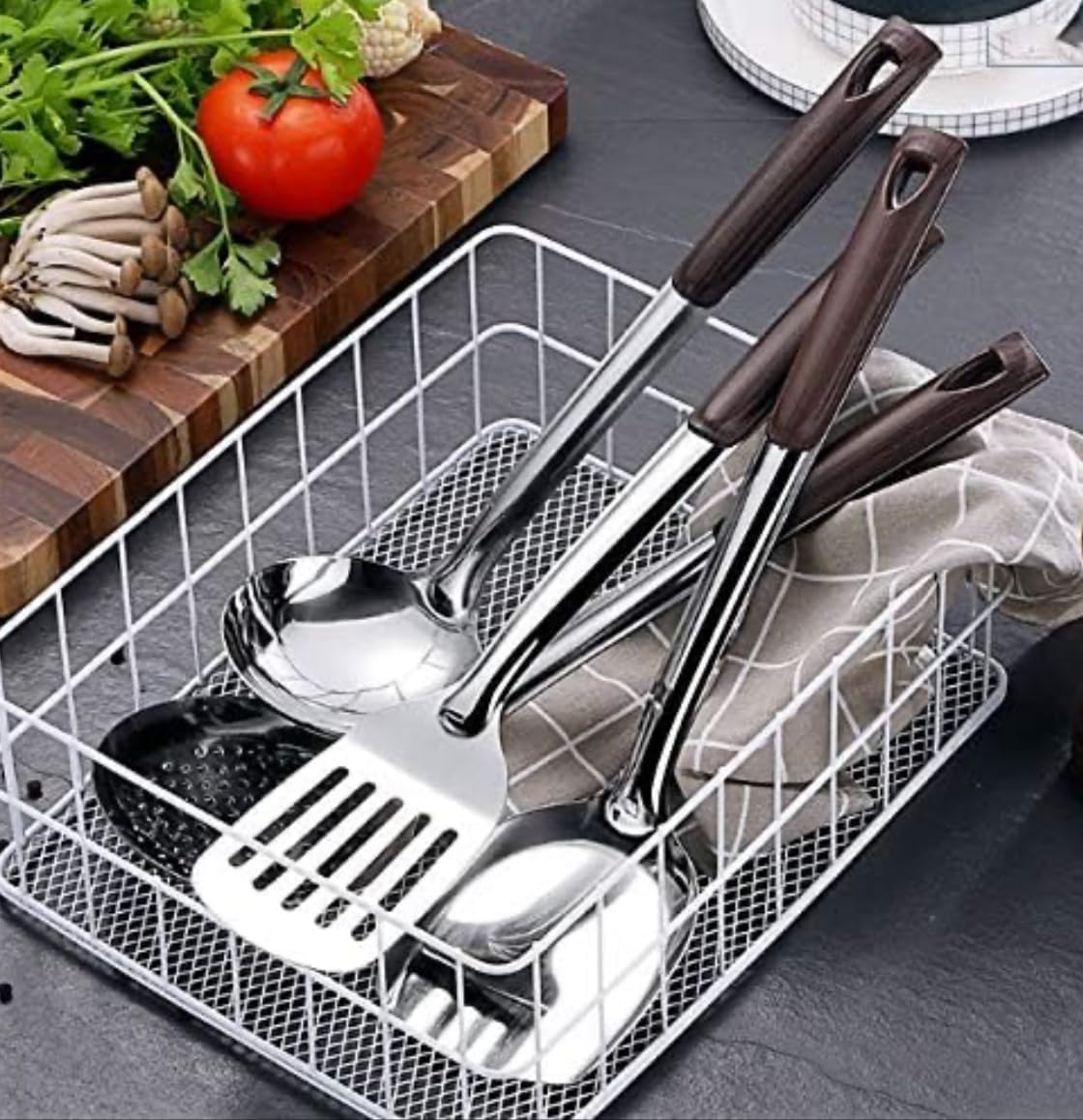 Stainless Steel Cooking Utensil Set Of 4 Pieces, 14 inch, Cooking Spoon, Serving Spoon, Stirring Soup Spoon, Cooking Turner, Pancake Flipper, Pasta Skimmer