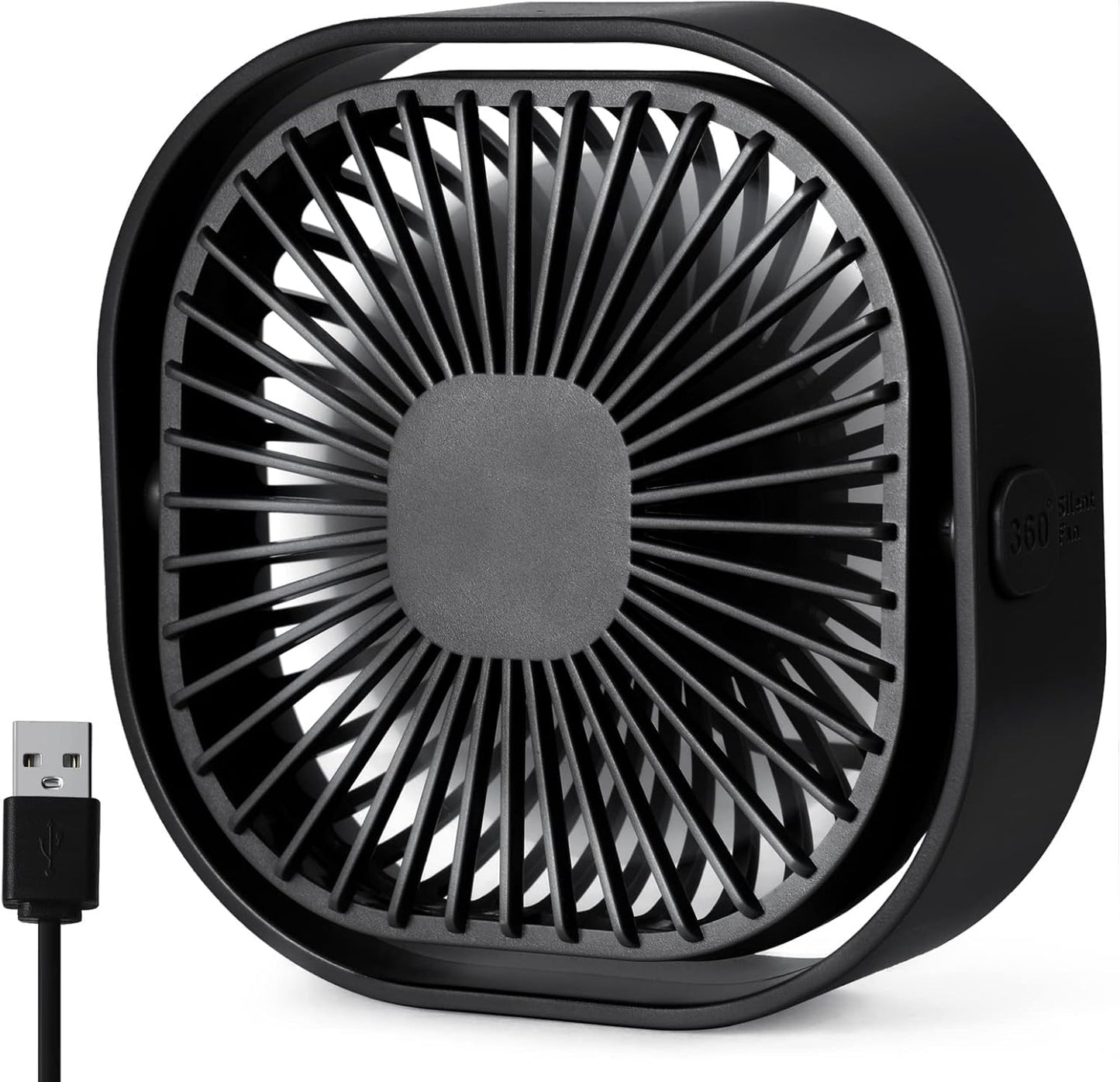 Small USB Desk Fan, 4 Inch Quiet Mini Table Fan, 3 Speeds Portable Desktop Fan, 360°Rotatable Little Personal Fan, Small Cooling Fan with USB Cable ,Mini Fan for Home Office Bedroom Summer Gift.