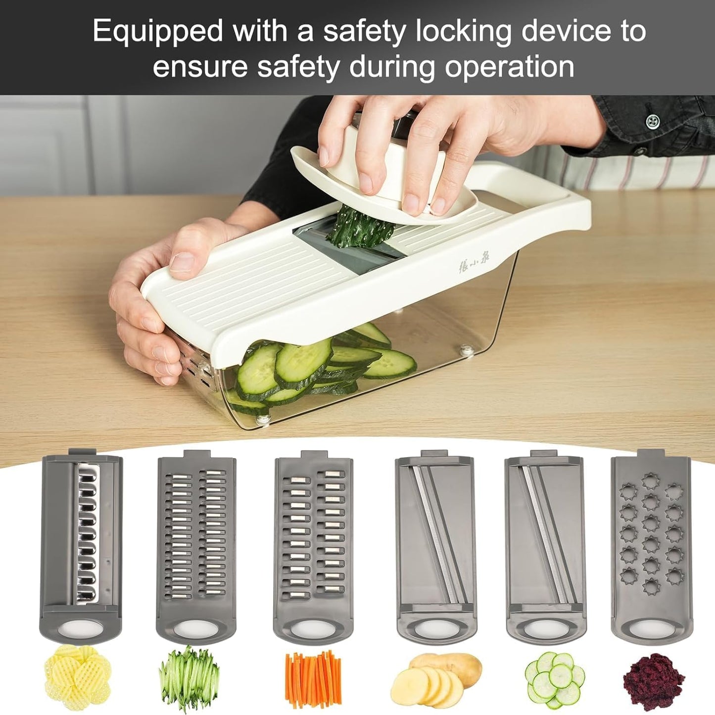 6-in-1 Safe Mandoline Slicer, Cheese Grater Vegetable Spiralizer and Veggie Slicer for Cooking, Meal Prep Food Chopper, Onion Chopper Slicer Dicer Cutter, for All Kinds of Fruits, Vegetables