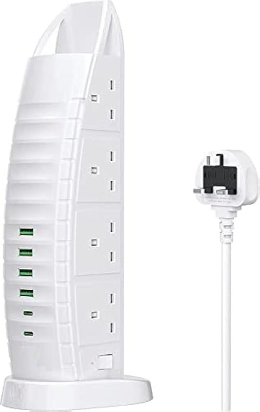 EleganceEmbrace 3000W Sailboat Tower Extension Burj Al Arab Shape Extension stylishMulti Plug USB Power Extension With 2 8Universal Sockets 4USB Port 2Type C Port For Appliances Power Charging (White)