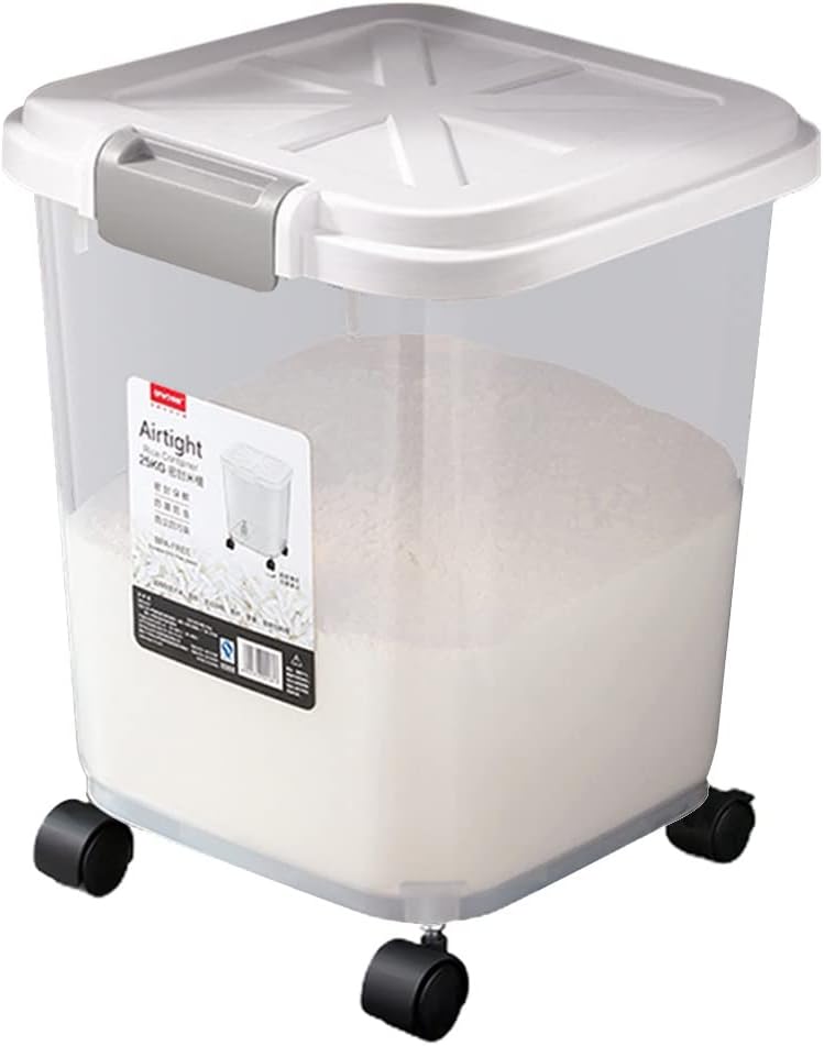 Seal Flour Dispenser with Wheels, Rice Storage Container, for Cereal Grain Flour Rice Nuts Beans Pet,toys, snack storage