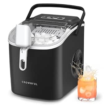 Ice Maker Countertop, Portable Self-Cleaning Ice Maker Machine with Handle, Scoop and Basket, 9 Bullet Ice Cubes in 6 Mins,