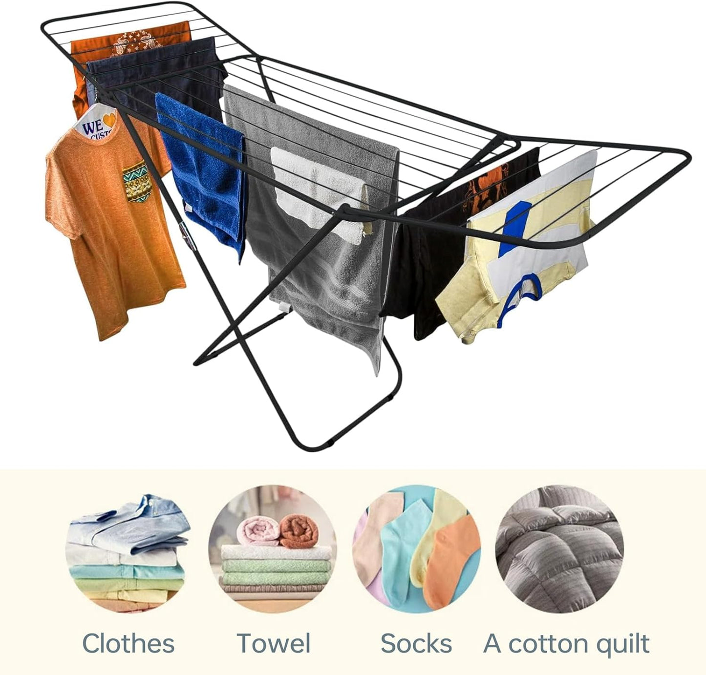 Folding Clothes Drying Rack, Gullwing Laundry Clothing Dryer Rack, Lightweight Winged Clothes Airer, Collapsible Space-Saving Laundry Rack for Clothes, Towels, Indoor/Outdoor