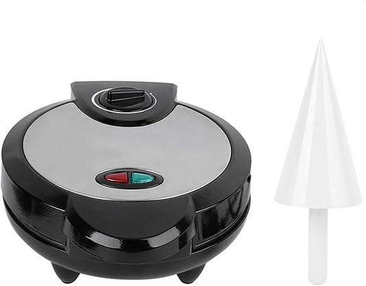Electric Ice Cream Cone Maker With Roller Waffle Cone and Bowl Maker Nonstick Waffle Baking on Machine Stainless Steel Housing for Home Breakfast