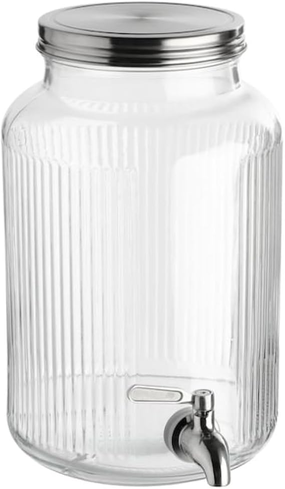 Jar with Tap, Kitchenware and Tableware, Glass Beverage Dispenser, Cold Water Pitcher for Detox Water, Lemonade, Wide Mouth and Leakproof Iced Beverage Dispensers, 5.0 l