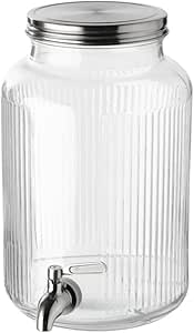 Jar with Tap, Kitchenware and Tableware, Glass Beverage Dispenser, Cold Water Pitcher for Detox Water, Lemonade, Wide Mouth and Leakproof Iced Beverage Dispensers, 5.0 l