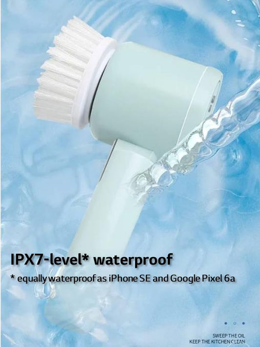 Powerful Spin-Head Cleaning Brush: Portable IPX7 Waterproof 3 Brush Types 3HR Working by LG 18650-type Battery 1-Touch Start for Stubborn Grease & Stain (Sky Blue)