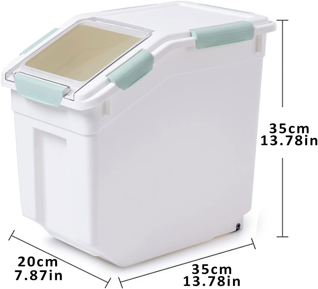 Dog Food Storage Container with Scoop,Rice Flour Container on Wheels,Airtight Cat Birds Food Bin Green