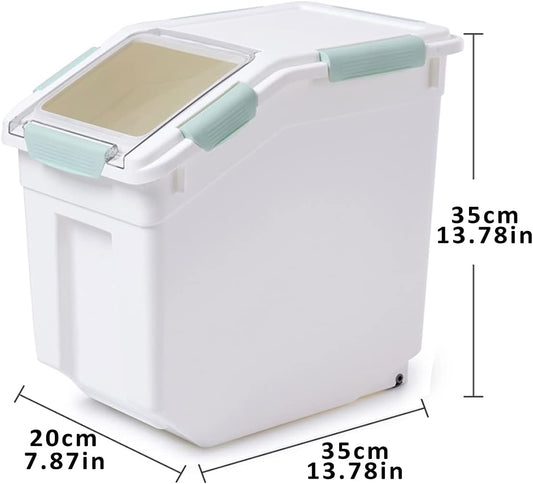 Dog Food Storage Container with Scoop,Rice Flour Container on Wheels,Airtight Cat Birds Food Bin Green