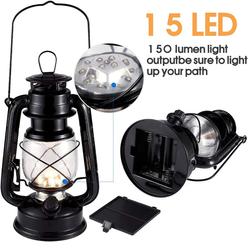 Vintage LED Hurricane Lantern Camping Lamp, Warm White Battery Operated Lantern