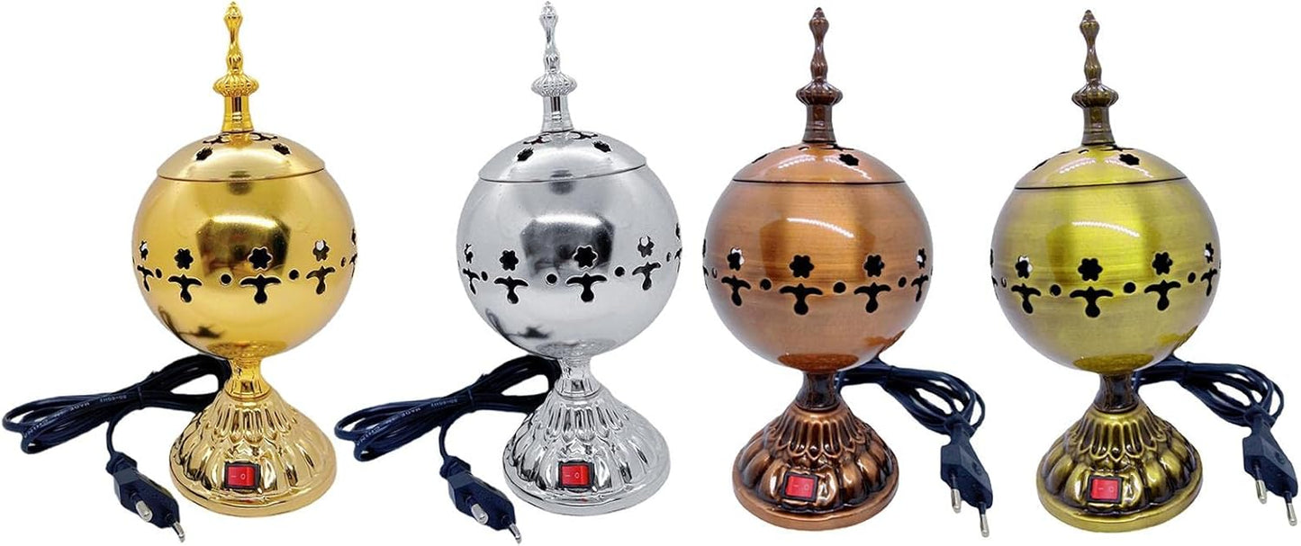 Electric Incense Burner Portable 12 cm Height Incense Burner for Yoga Office Ornament, Gold