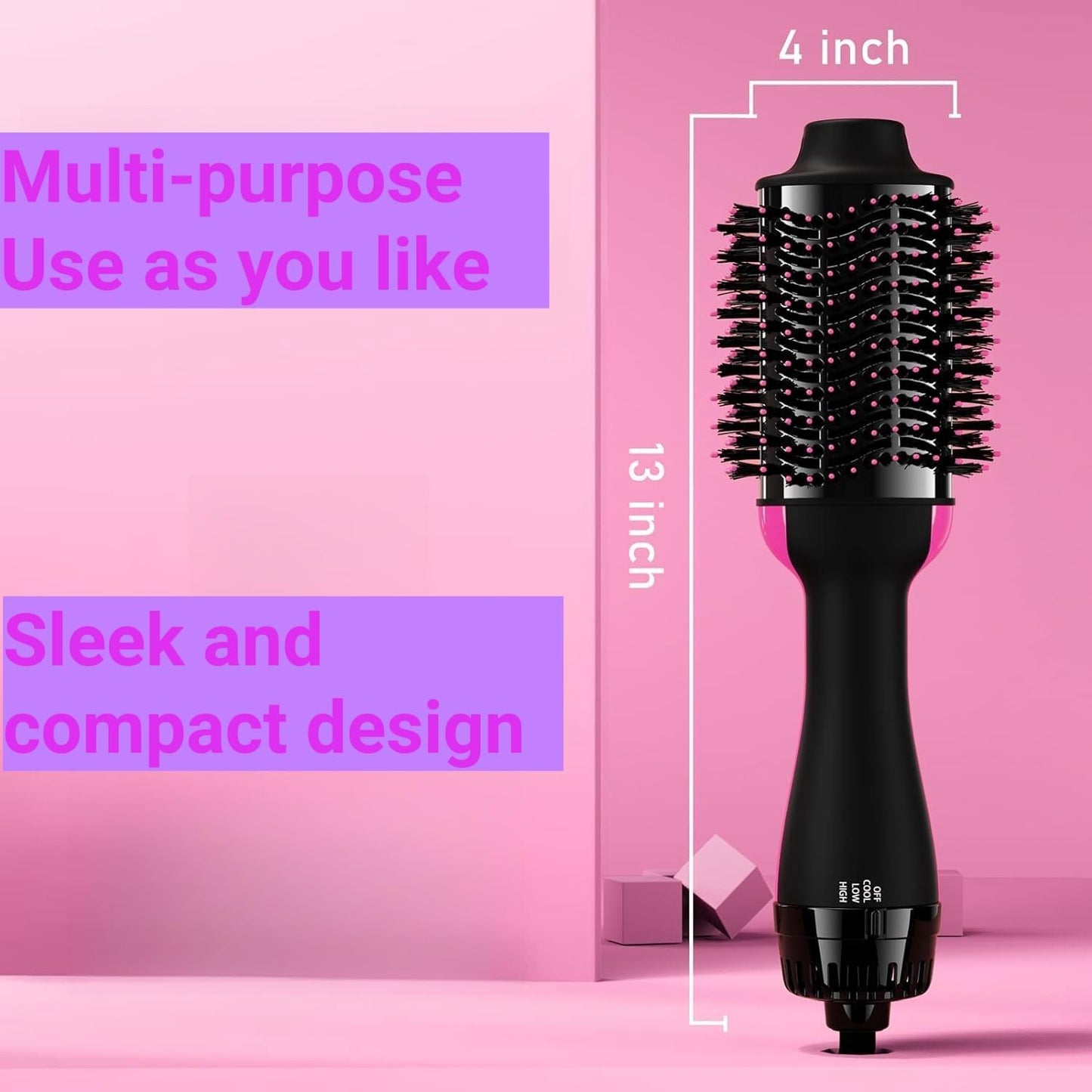 2 in 1 Hair Dryer and Styler Volumizer with Negative Ion Anti-Frizz, Ceramic Titanium Barrel Hot Air Straightener Brush, 75MM Oval Shape, 360-Degree Rotation, Suitable for All Hair Types.