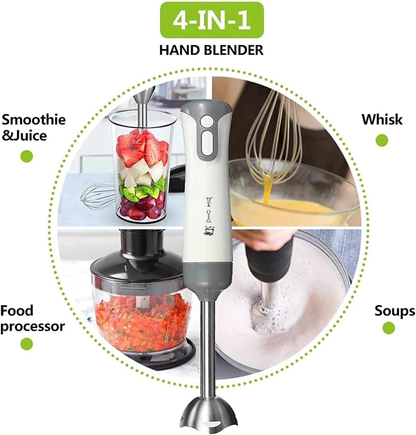 600W 3 in 1 Multi-Function Hand Blender, 3 Speed Stick Blender with 500ml Cutting Bowl, Milk Frother, Egg Whisk, for Food Puree