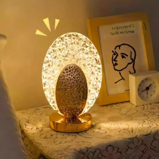 Portable Oval Crystal LED Table Lamp Touch - 3 Colors and Brightness Adjustable, Wireless Rechargeable Gold Lamp, Desk Lamp for Table, Living Room, Bedroom
