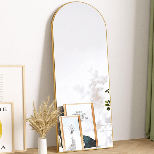 Gold Mirror with Stand, Large Floor Mirror, Full Length Standing Mirror or Leaning Against the Wall for Bedroom, Living Room, Wood Frame, Gold