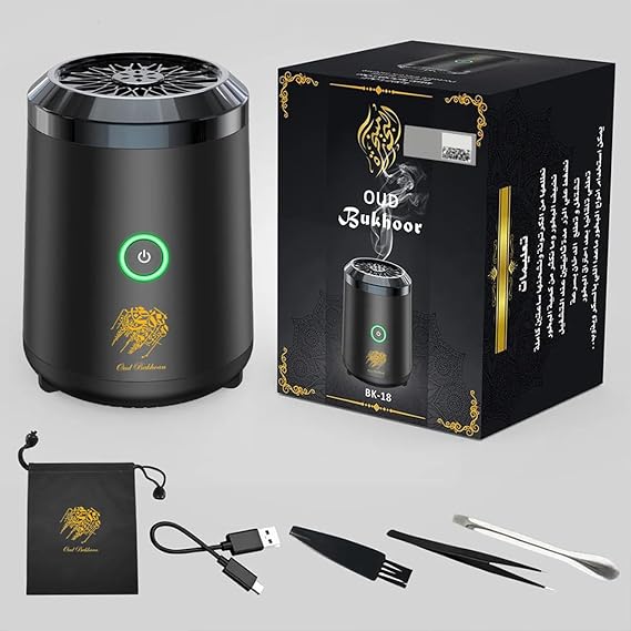 Bakhoor BoSidin Stylish Portable Incense Burner | USB Rechargeable burner | Electric Arabic Mubkhara Device for Home Office and Car (Black)