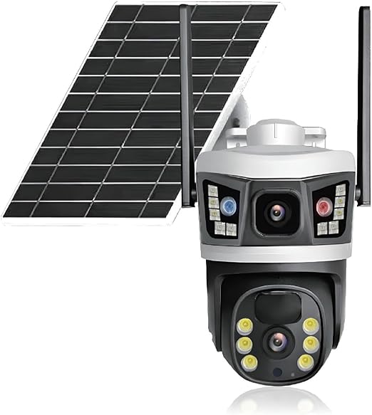 V380 Pro Wifi Digital Zoom Dual Lens 2 Screens 6MP Solar Powered Battery Camera CCTV Security V380 CCTV Camera Solar 355° Pan 90° Tilt, IP66 Waterproof,Color Night Vision 4K