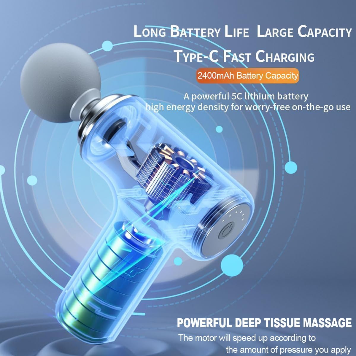 Massage Gun, Portable Muscle Massage Gun with 6 Speeds, Percussion Massager with 4 Heads, Mini Massage Gun for Body, Back, Neck, Shoulder (White)
