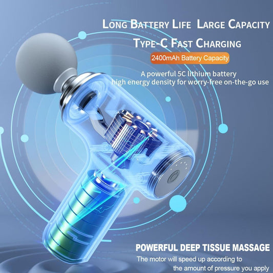 Massage Gun, Portable Muscle Massage Gun with 6 Speeds, Percussion Massager with 4 Heads, Mini Massage Gun for Body, Back, Neck, Shoulder (White)