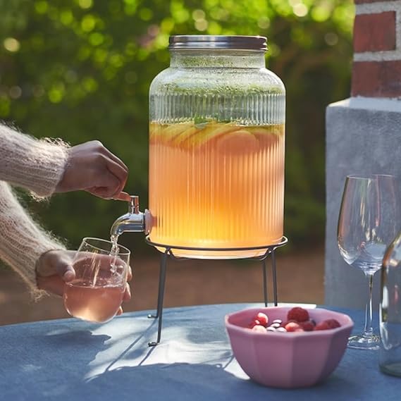 Jar with Tap, Kitchenware and Tableware, Glass Beverage Dispenser, Cold Water Pitcher for Detox Water, Lemonade, Wide Mouth and Leakproof Iced Beverage Dispensers, 5.0 l