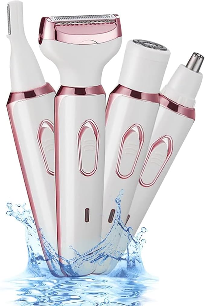 Electric Razor for Women, Shaver, Hair Trimmer for Face Nose Eyebrow Beard Mustache Arm Leg Armpit Bikini, Painless Rechargeable Portable 4 in 1 Womens Body Shavers Set
