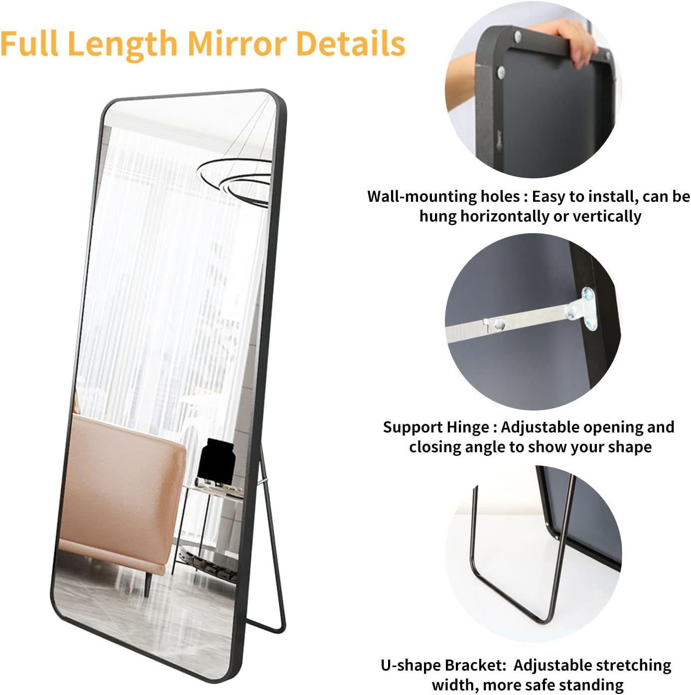 Alioth Full Length Mirror - Rectangle Aluminum Frame Standing Floor Mirror - Dressing Wall Mirror for Bedroom, Bathroom, Living Room Decor