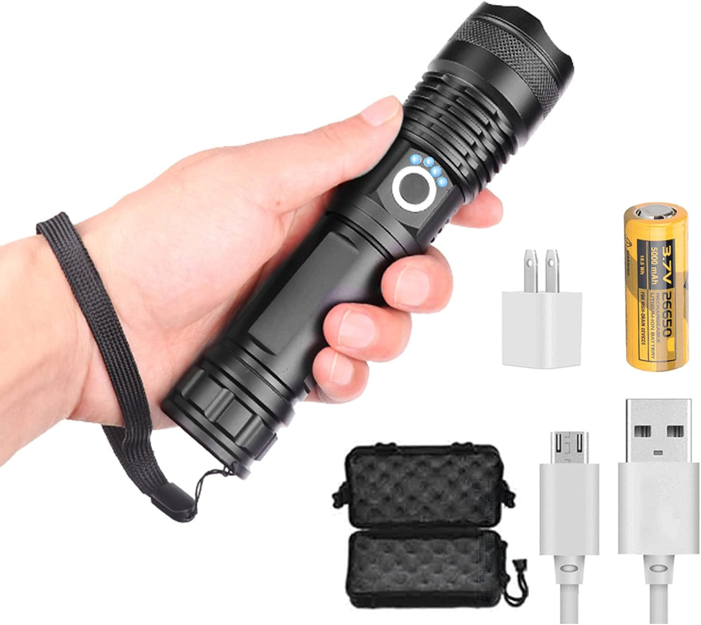 Most Powerful Flashlight 5 Modes USB Zoom LED Flashlight Xhp50 18650 Or 26650 Battery Best For Camping,outdoor