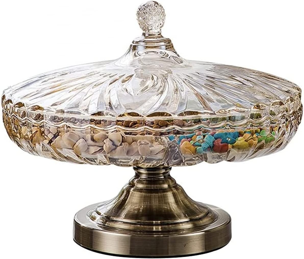 Nut Serving Platter Nut Bowl Glass Dry Fruit Tray with Lid Home Snack Platter Metal Feet Divided Serving Tray with Lid Kids