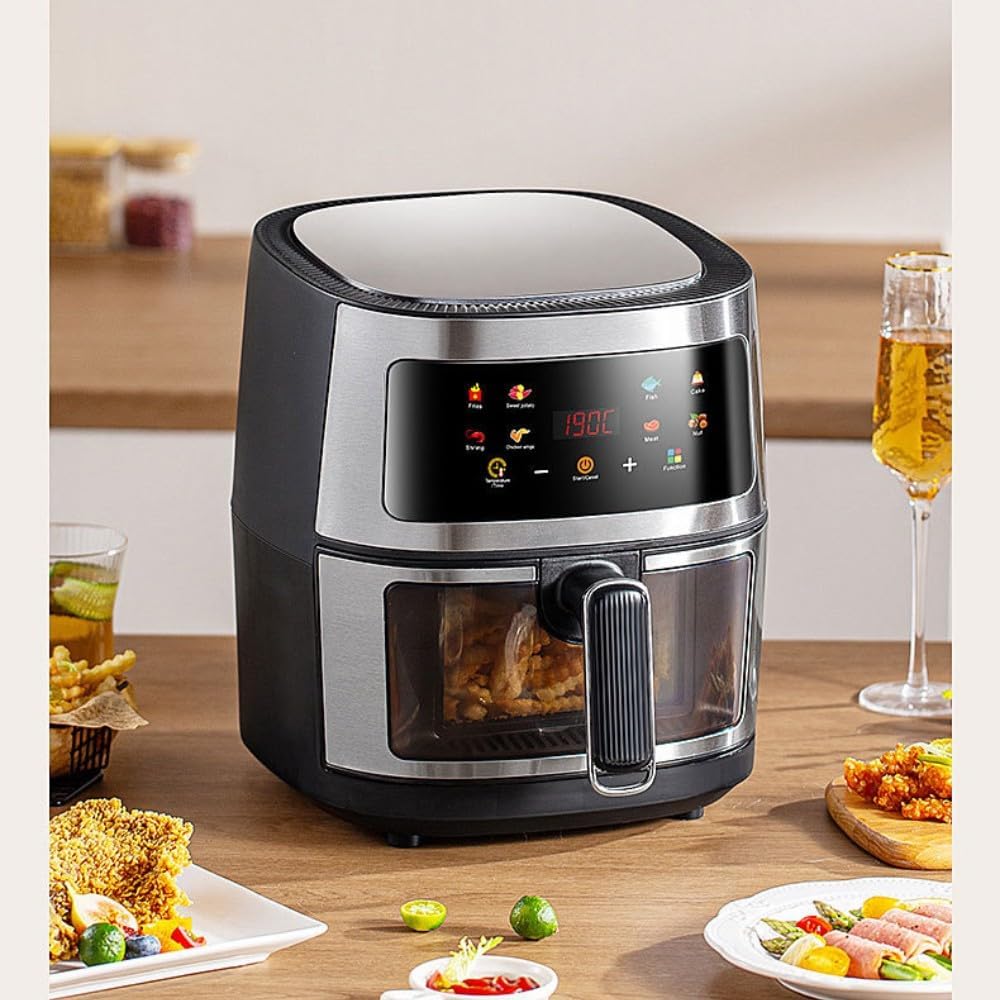 Air Fryer Visuable 360° Convection Air Fryer Oven with 90% Less oil 2400w, 8 One-Touch Preset Cooking Modes., Wide Temperature Control Range, Auto Warming Function