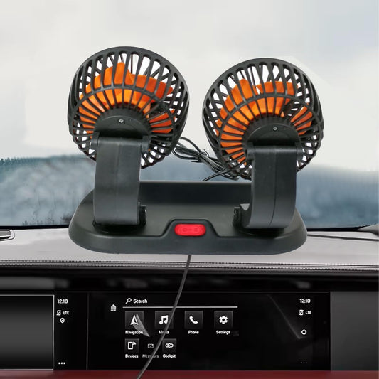 AGC Double-Headed Vehicle Fan, 360° Rotatable Dual Heads, Ultra Quiet, Strong Wind, Adjustable Speed, USB Powered, Ideal for Cars, Trucks, Office and Camping.