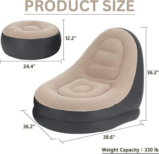 Premium Multicolor Inflatable Lounge Chair with Footrest – Ultra-Comfortable Graffiti Pattern Sofa, Flocked for Softness, Ideal for Home, Office, & Outdoor Relaxation – Portable & Easy to Store