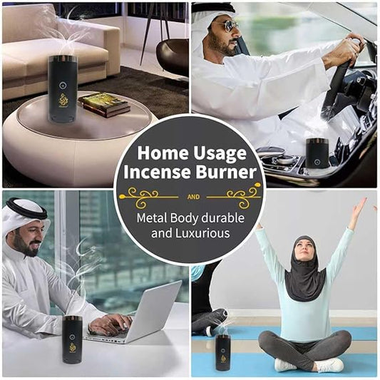 Bakhoor BoSidin Stylish Portable Incense Burner | USB Rechargeable Oud burner | Electric Arabic Mubkhara Device for Home Office and Car (X020-Black)