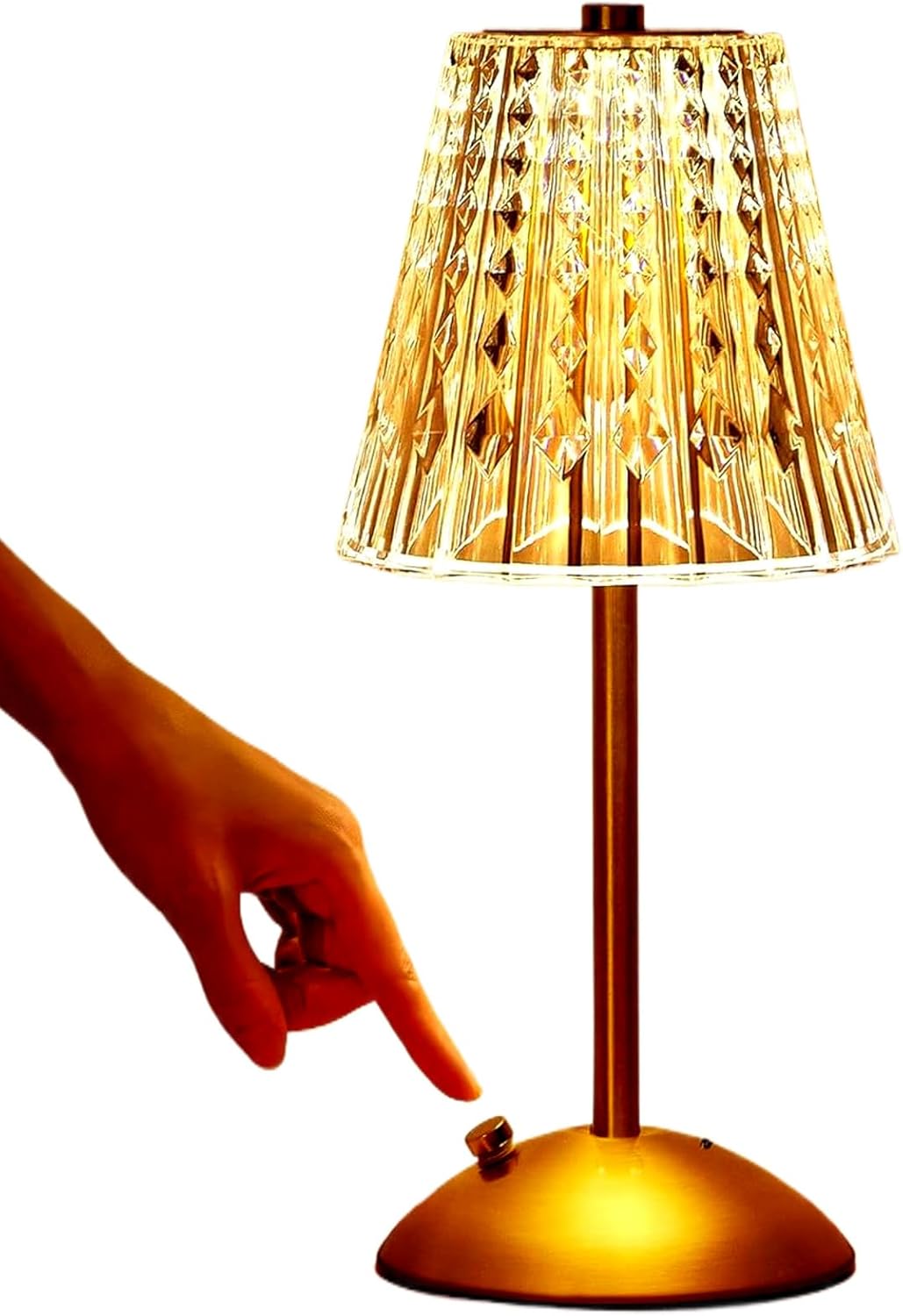 Crystal Table Lamp, Dimmable Cordless Touch Control Desk Lamp Rechargeable Small Nightstand LED Diamond Battery Operated Lamp for Bedroom, Living Room, Restaurant