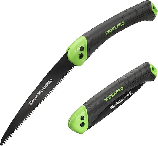 Pruning Saw, 7” Folding Hand Saw with Secure Lock, Bi-Metal D6A+M2 Saw Blade, Triple Teeth, Push Button, Soft Grip Folding Saw for Wood Gardening Camping Bushcraft
