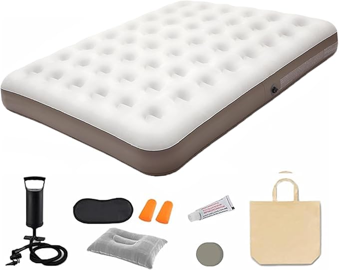 SOOFAM Inflatable Air Mattress,Flocked Top Air Bed for Tent with Carry Bag,Inflatable Bed,Self Inflating Camping Mattress with Hand-pulled Air Pump,Wide Inflatable Mattress for Home,Guests,Travel