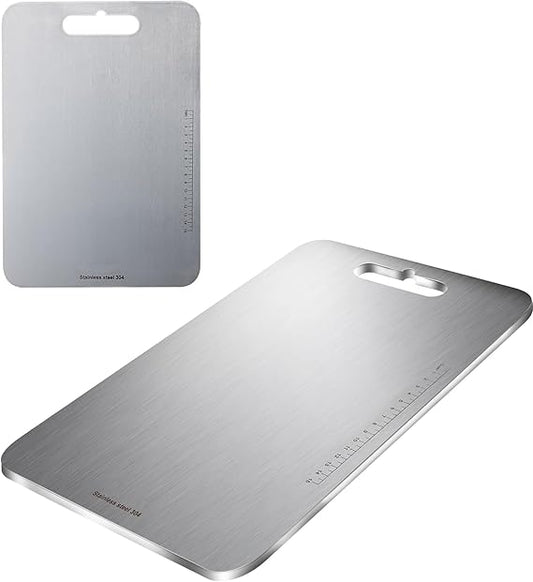 Stainless Steel Cutting Board, Titanium Chopping Boards for Kitchen, SUS 304 Large Chopper for Meat, Dishwasher Safe, with Handle & Scale, Easy Clean, ستانلس ستيل تقطيع, Solid Cookware