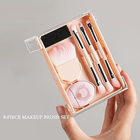 Portable Makeup Brush Set with Storage Box - 8-Piece Cosmetic Brush Kit for Eye Shadow, Powder & Foundation, Perfect Travel Makeup Tools & Beauty Accessories