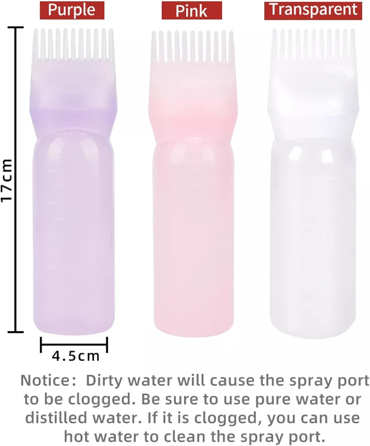 3pcs Hair Dye Bottle,Empty Refillable Hair Dye Bottle Applicators with Graduated Comb,Wash Bottle Shampoo,Root Comb Applicator Bottle for Salon Hair Coloring