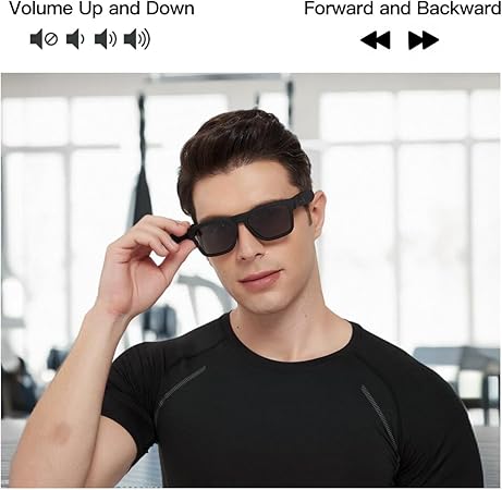 Bluetooth Sunglasses,Voice Control and Open Ear Style Smart Glasses Listen Music and Calls with Volume UP and Down,Bluetooth 5.0 Audio Glasses and IP44 Waterproof, unisex-adult
