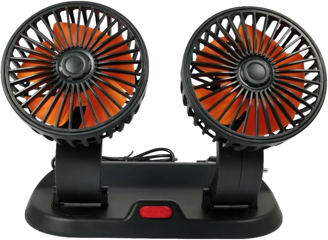 AGC Double-Headed Vehicle Fan, 360° Rotatable Dual Heads, Ultra Quiet, Strong Wind, Adjustable Speed, USB Powered, Ideal for Cars, Trucks, Office and Camping.
