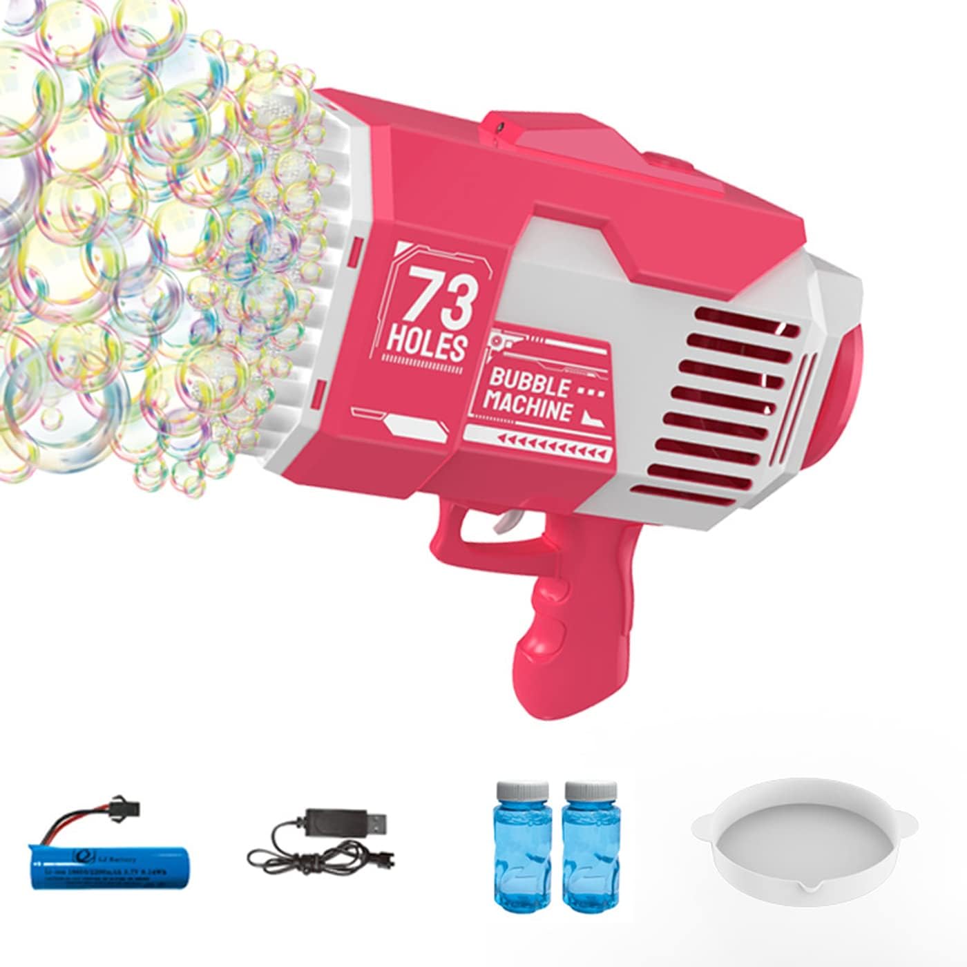 ANGELGGH Bubble Gun with 73-Hole and Light, Summer Indoor Outdoor Activity Bubble Blaster Party Favors Electric Automatic Bubble Maker Machine (Red)
