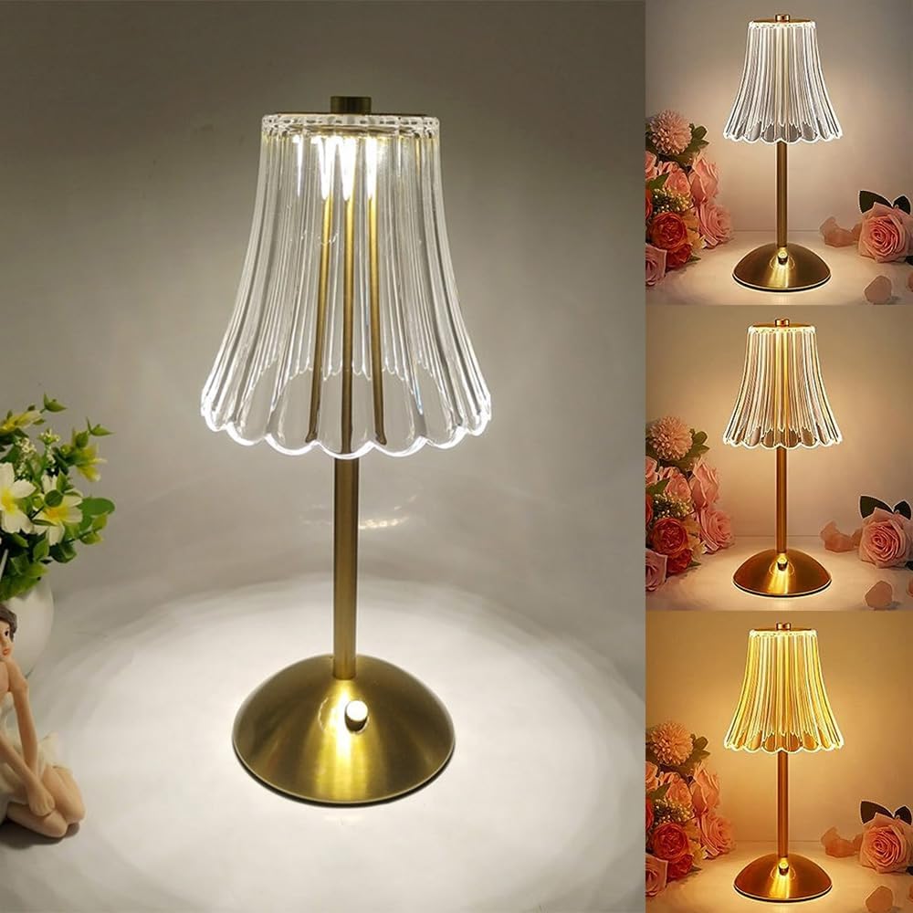 Crystal Table Lamp, Dimmable 3 Colors LED Romantic Diamond Crystal Lamp, Rechargeable Touch Lamp Small Lamp, Bedside Lamp for Bedroom Living Room Bar Restaurant Bedside Lamp