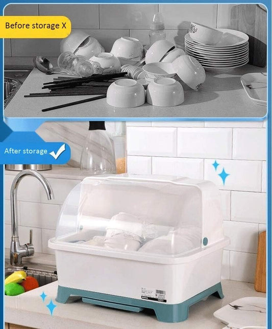 Dish Rack Kitchen Tableware Rack with Lid Tableware Storage Box with Bowl Box Dish Drain Rack Household Plastic Cupboard