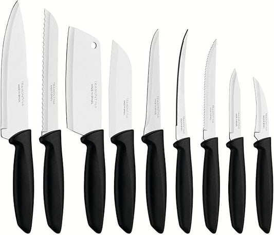 Tramontina 9 pcs Knife Set - Stainless Steel Sharp Professional Kitchen Chef Cooking Knives set with Black Handles