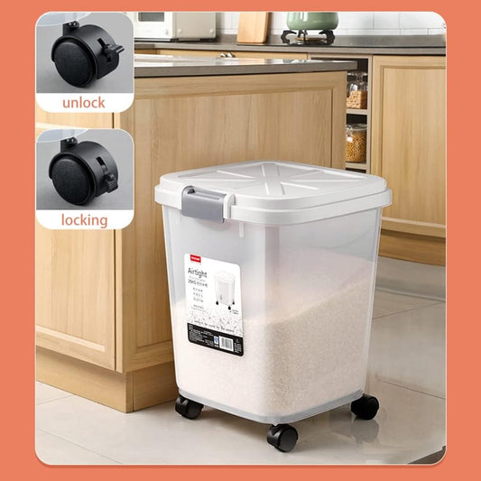 Seal Flour Dispenser with Wheels, Rice Storage Container, for Cereal Grain Flour Rice Nuts Beans Pet,toys, snack storage