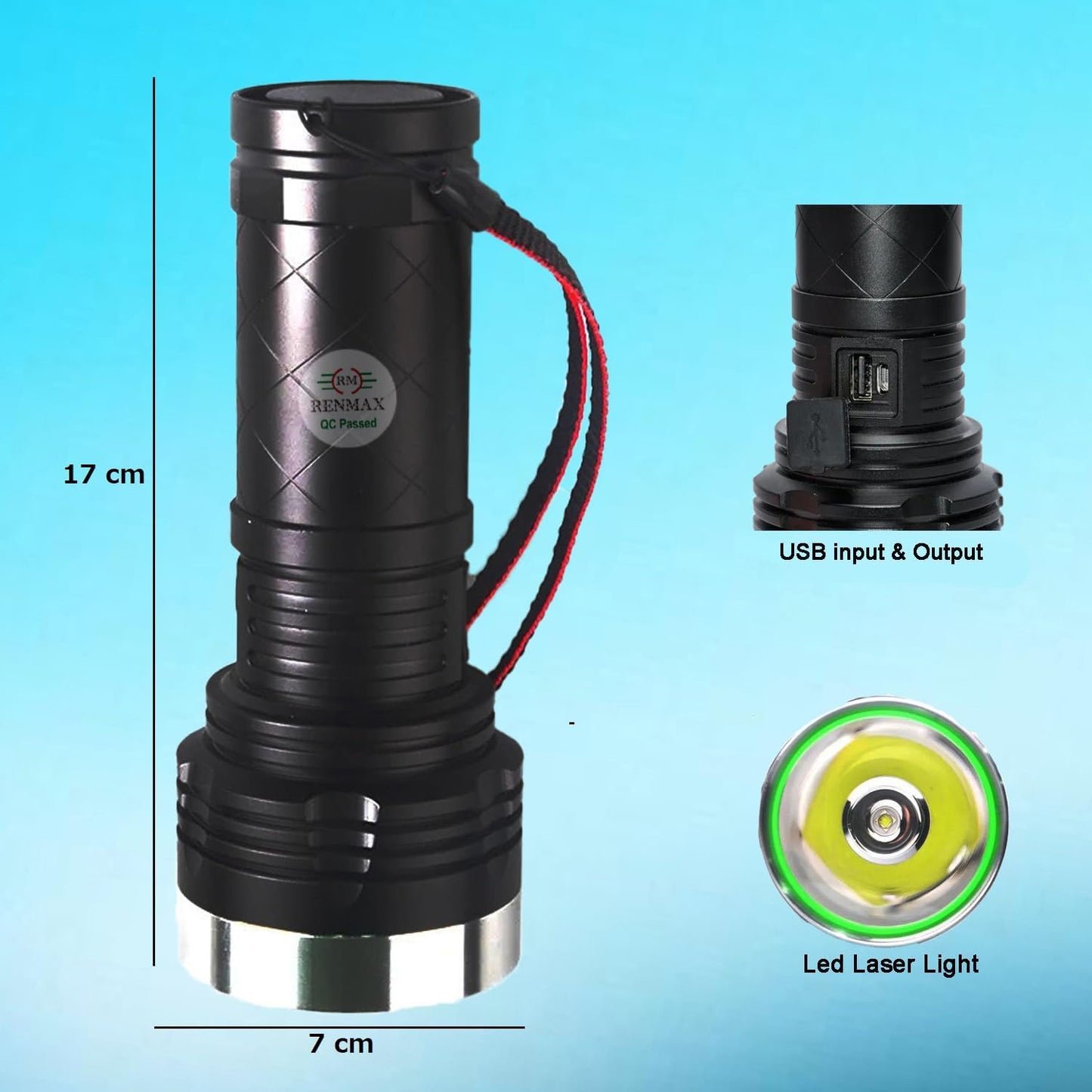 STAR Super Strong Bright HGH Beam Torch Light LED 2.5Km Range Rechargeable 7800mAh Torch 5