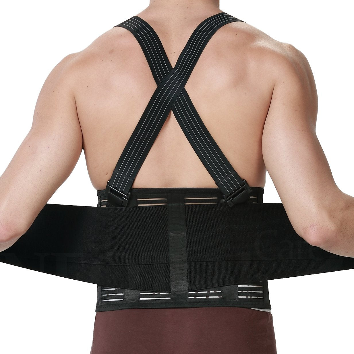 Back Brace with Suspenders for Men - Adjustable - Removable Shoulder Straps - Lumbar Support Belt - Lower Back Pain, Work, Lifting, Exercise, Gym - Black