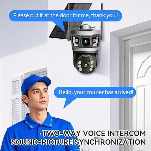 V380 Pro Wifi Digital Zoom Dual Lens 2 Screens 6MP Solar Powered Battery Camera CCTV Security V380 CCTV Camera Solar 355° Pan 90° Tilt, IP66 Waterproof,Color Night Vision 4K
